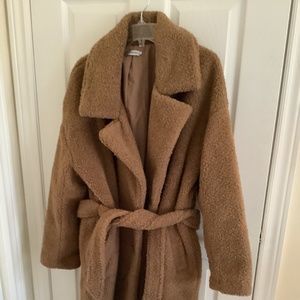 Urban Outfitters Light Before Dark Teddy Coat.  Camel, oversized,